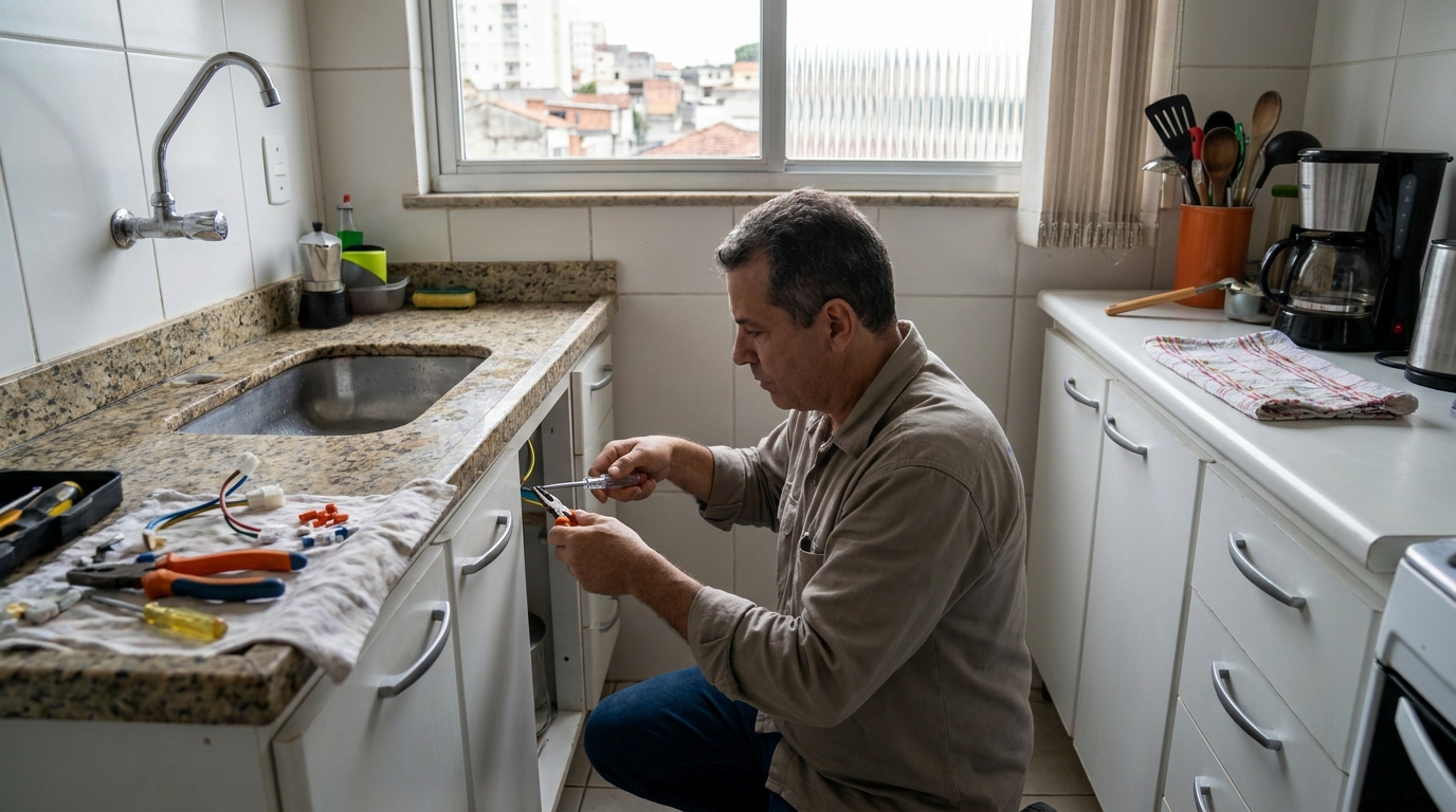 Eletricista instalando torneira eletrica em Atibaia‑SP