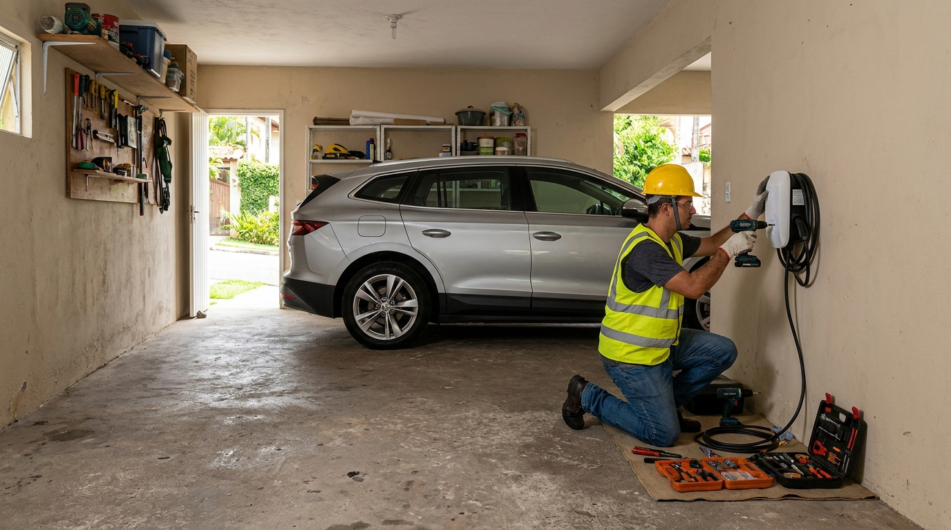 Instalacao de carregador de carro eletrico residencial em Atibaia‑SP