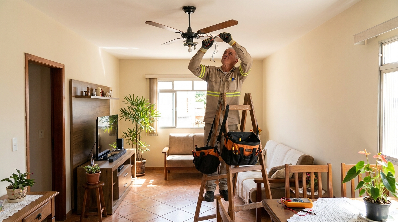 Montagem de ventilador de teto em Atibaia‑SP